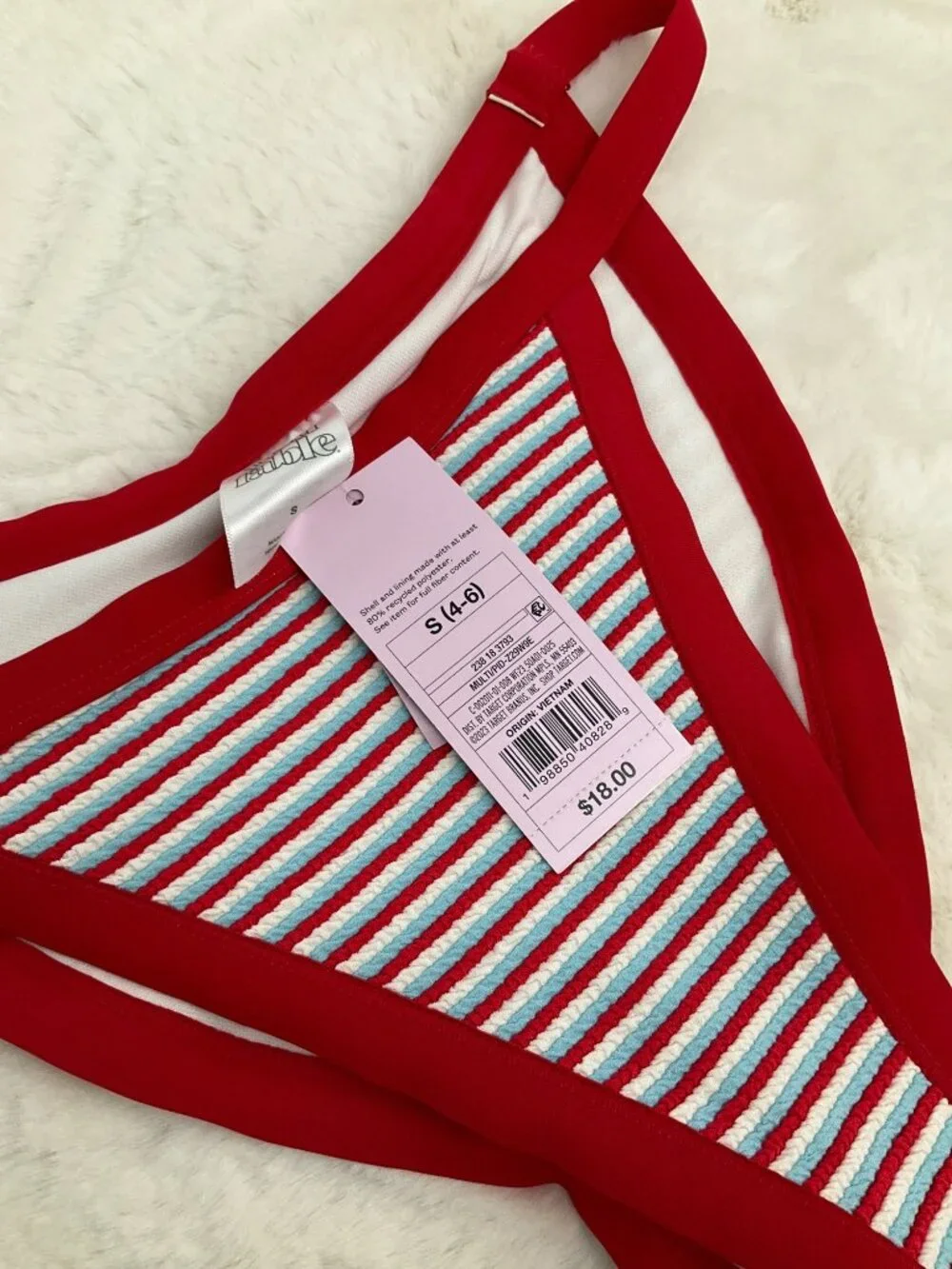 Wild Fable SMALL Red Striped Bikini Bottom Low Rise High Leg Cheeky NEW